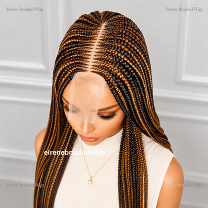26in Braided Wig for Black Women – Long Tribal Cornrow Weave – Brown Gold African Goddess dreadlocs – Lace Front Boho Crochet – product image 4