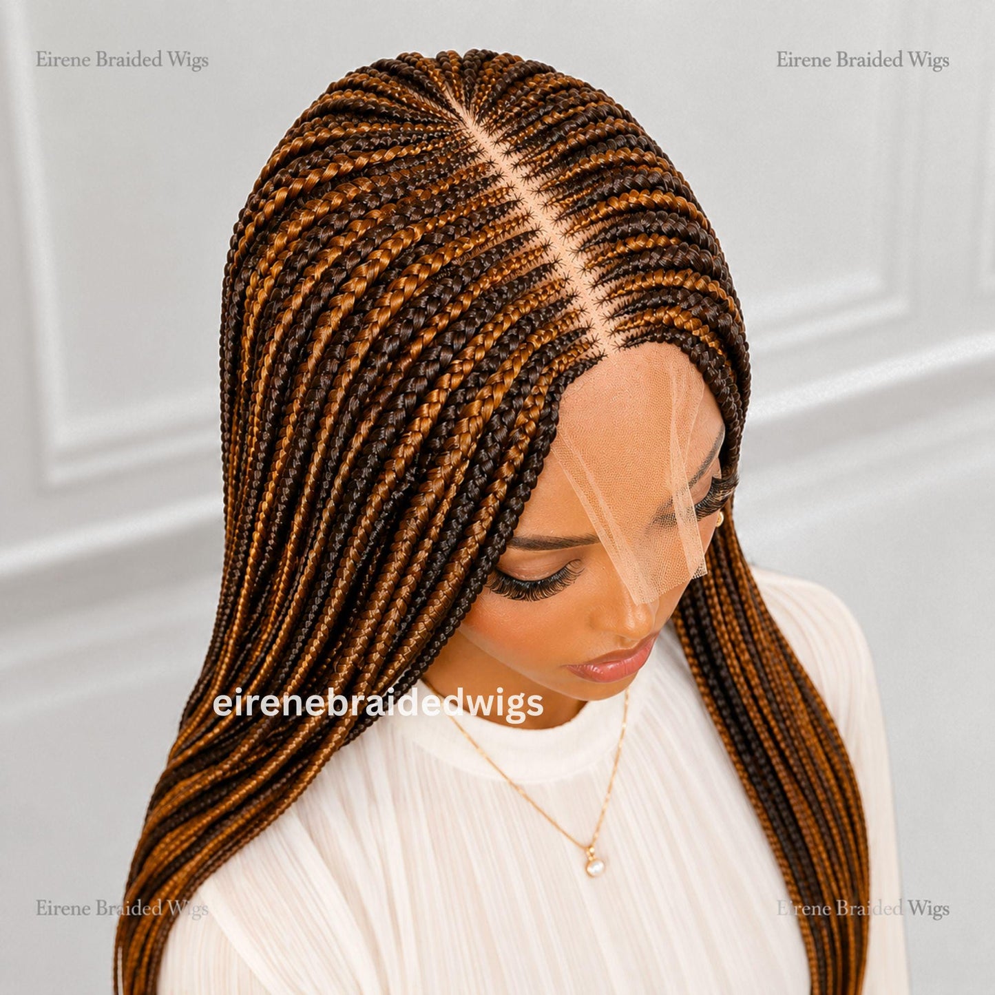 26in Braided Wig for Black Women – Long Tribal Cornrow Weave – Brown Gold African Goddess dreadlocs – Lace Front Boho Crochet – product image 2