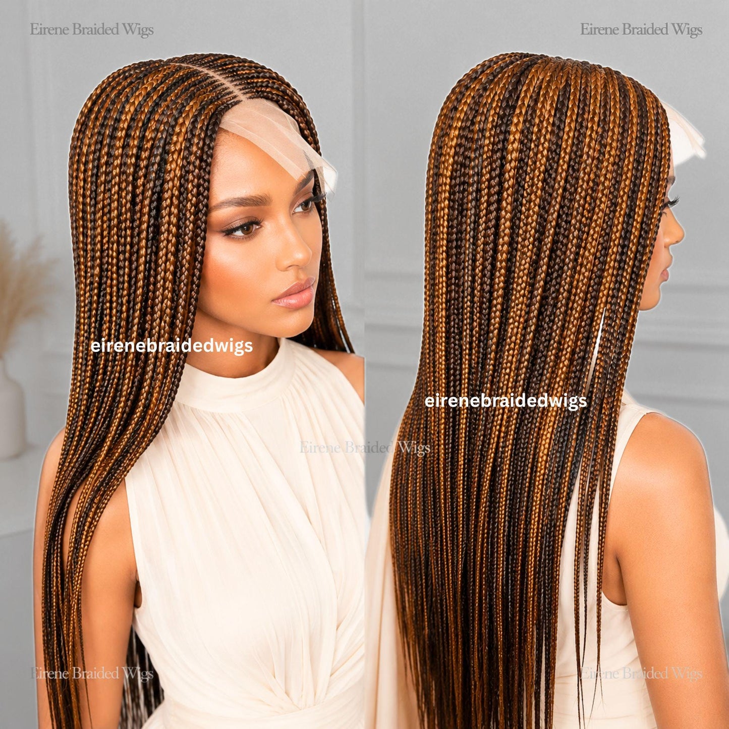26in Braided Wig for Black Women – Long Tribal Cornrow Weave – Brown Gold African Goddess dreadlocs – Lace Front Boho Crochet – product image 1