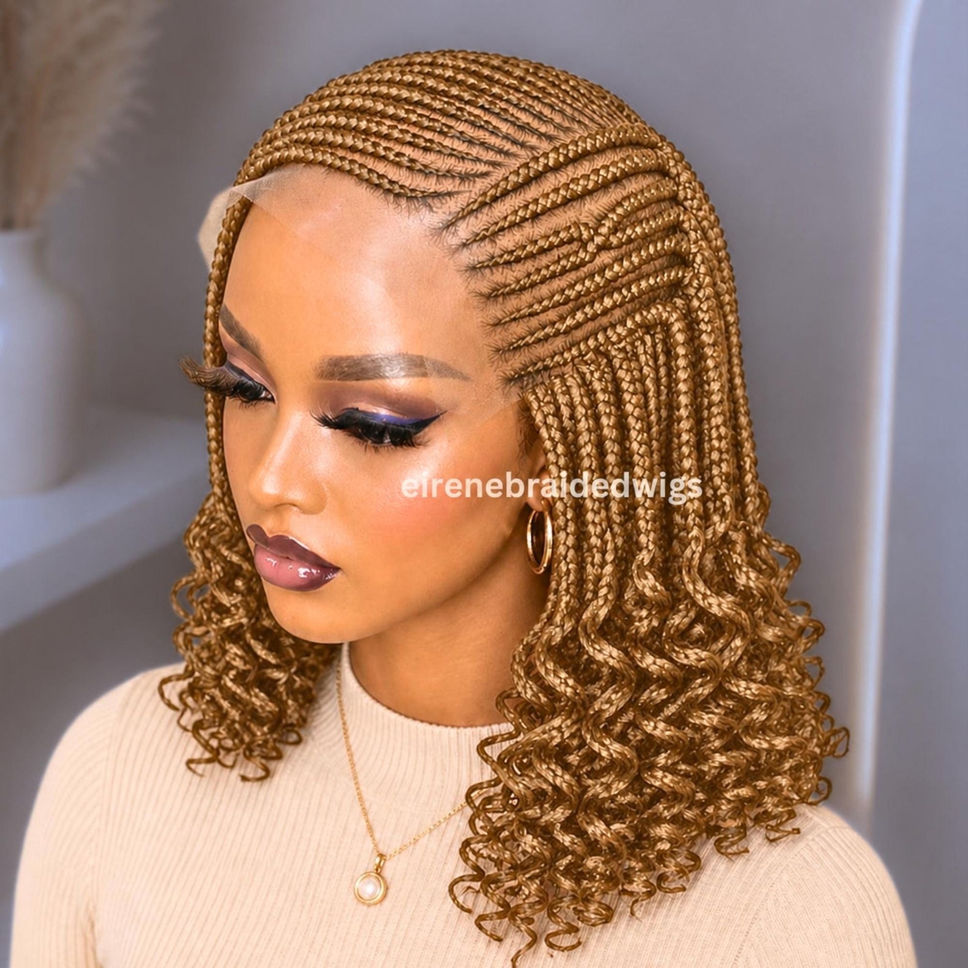 Braided Wigs for Black Women 14" Cornrow Braid Wig – Gold Braided Lace Frontal Wig – product image 1