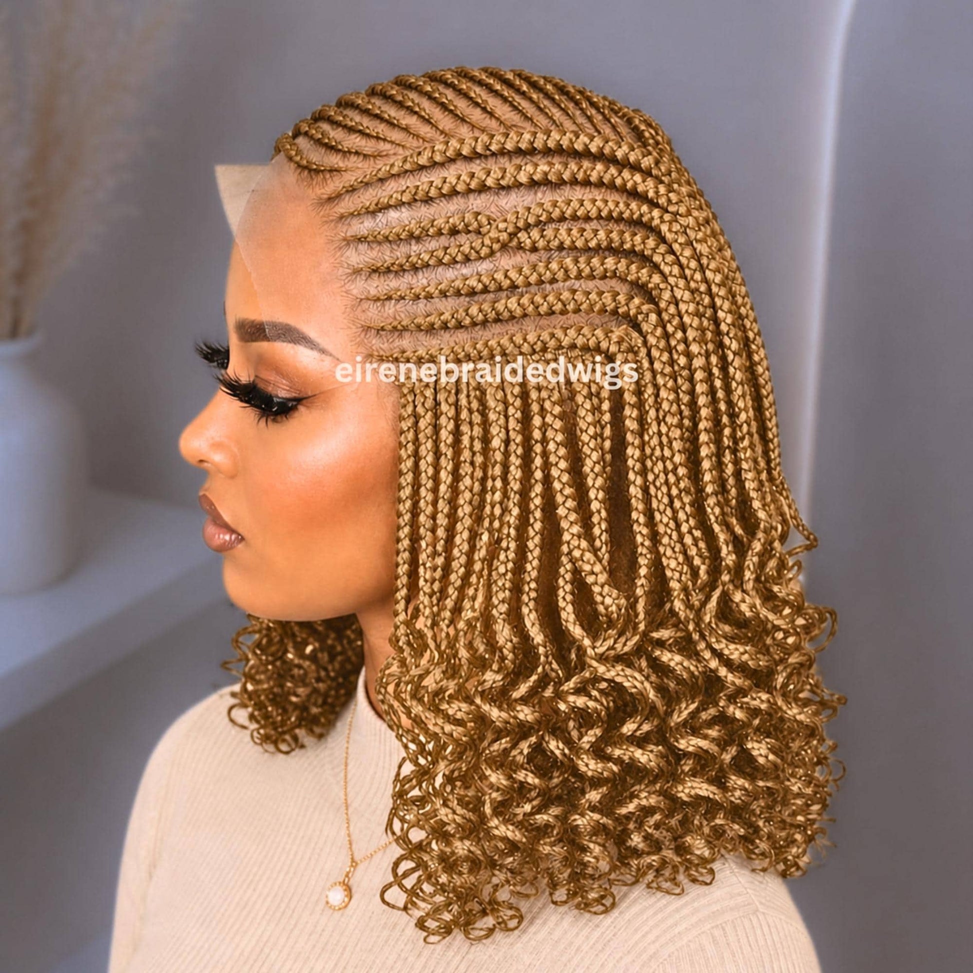 Braided Wigs for Black Women 14" Cornrow Braid Wig – Gold Braided Lace Frontal Wig – product image 4