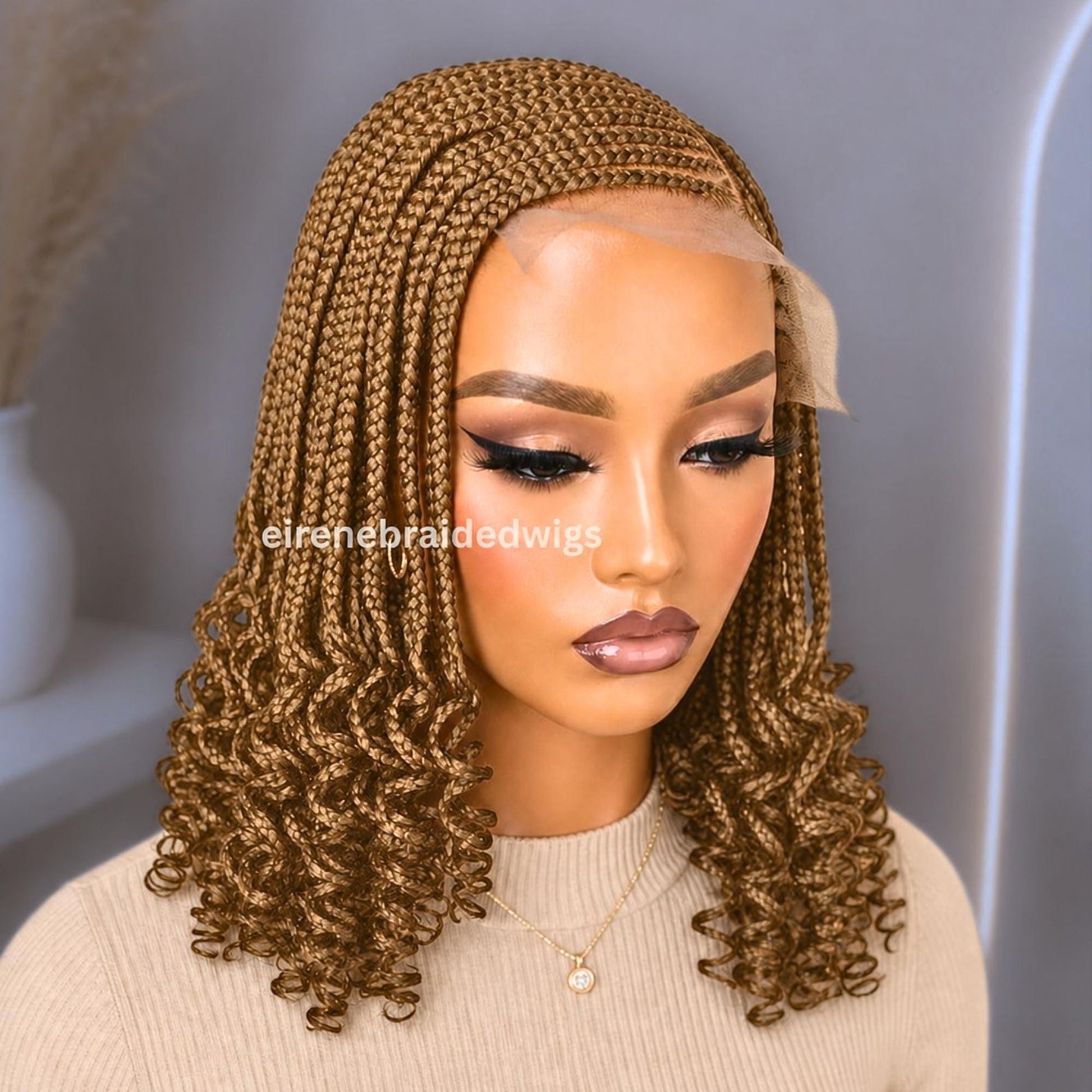 Braided Wigs for Black Women 14" Cornrow Braid Wig – Gold Braided Lace Frontal Wig – product image 3