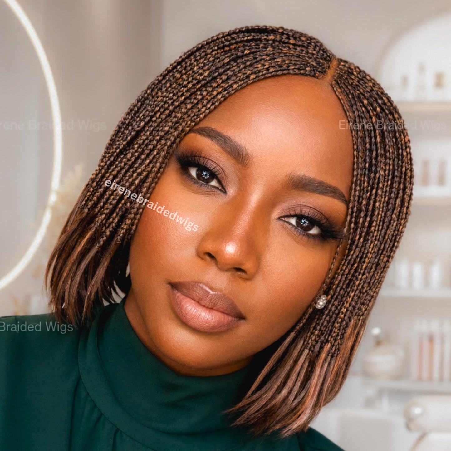Bob Braids Wig – Bob Wig for Black Women – Short Brown Cornrow Wig – Centre Parting Shoulder Length Human Hair Lace Closure Box – product image 1