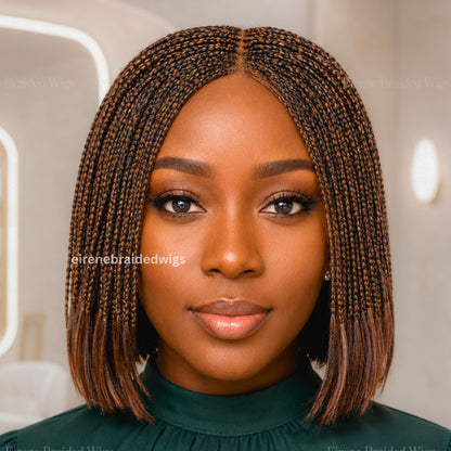 Bob Braids Wig – Bob Wig for Black Women – Short Brown Cornrow Wig – Centre Parting Shoulder Length Human Hair Lace Closure Box – product image 3