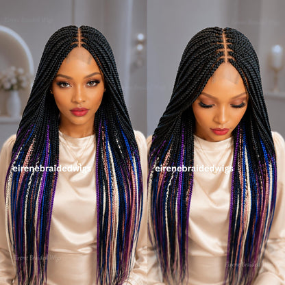 40in Box Braids Wig for Black Women – Long Rainbow Human Hair Multicolor 360 lace wig – product image 4