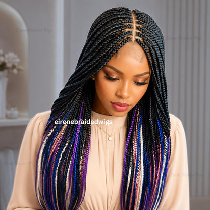 Braided Wigs for Black Women 40in Box Braids Wig – Rainbow Multicolor Lace Front – Glueless – product image 9