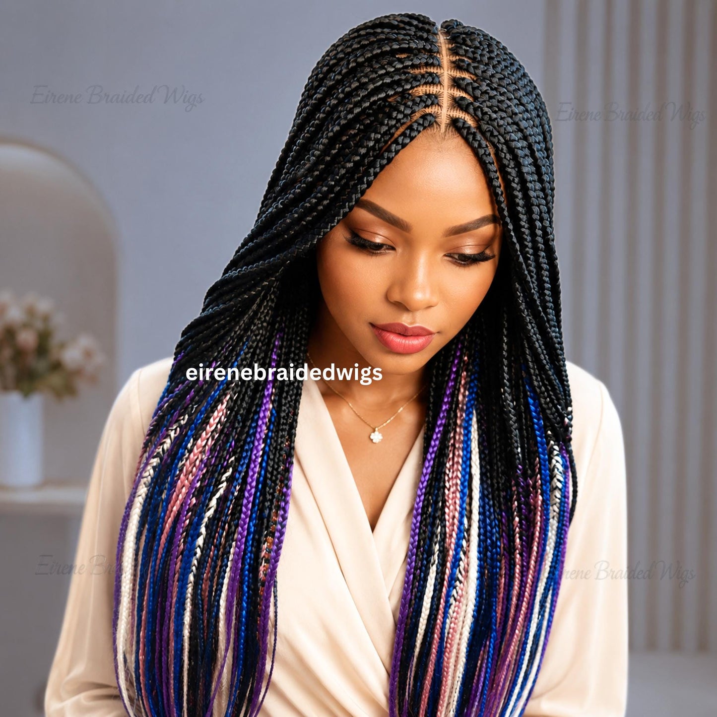 Braided Wigs for Black Women 40in Box Braids Wig – Rainbow Multicolor Lace Front – Glueless – product image 3