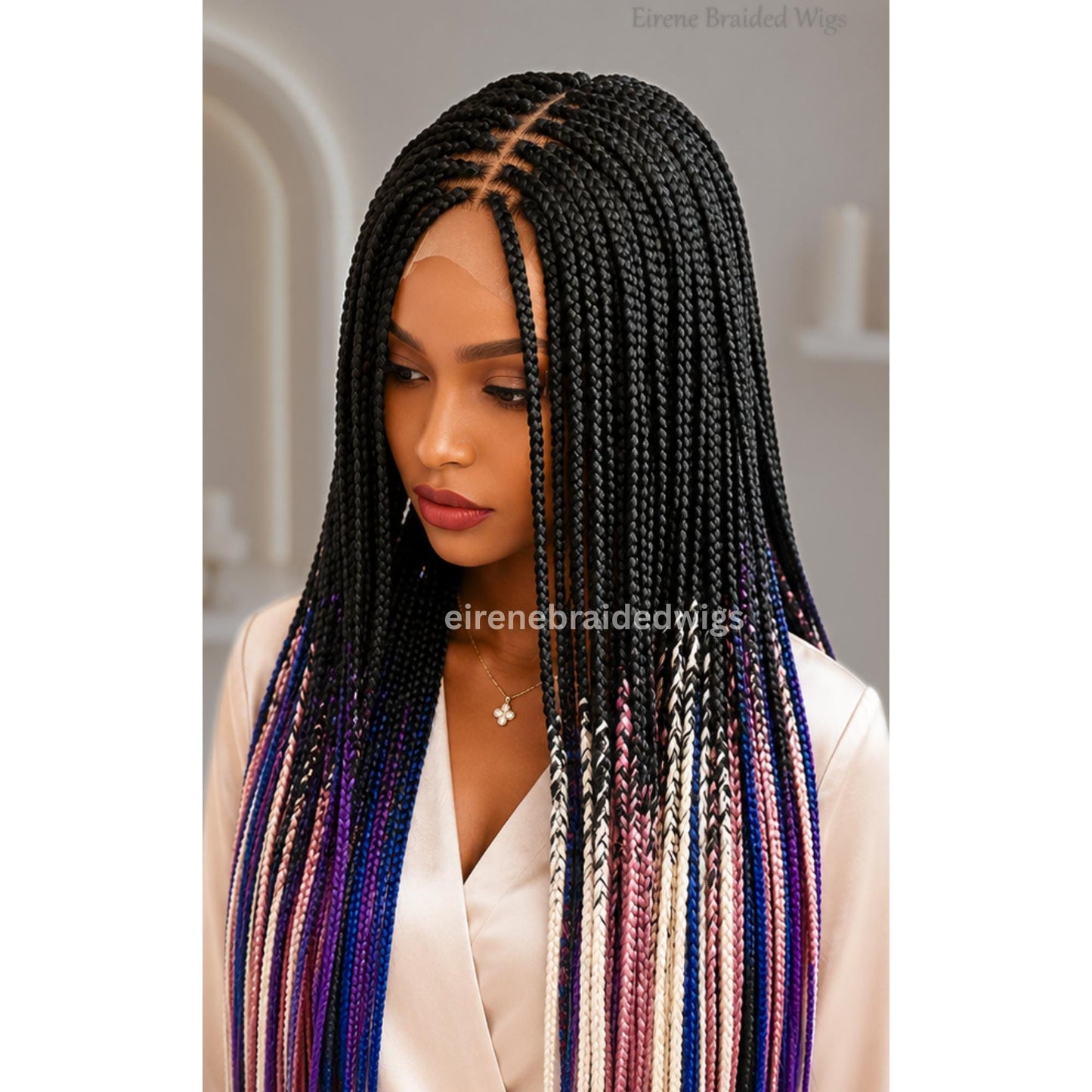 Braided Wigs for Black Women Rainbow Box Braids Wig – Long Multicolor Lace Front Wig – product image 4