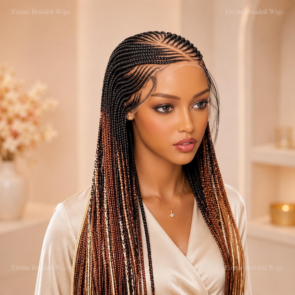 Braided Wigs for Black Women 30" Cornrow Braid Wig – Black Braided Lace Frontal Wig – product image 1