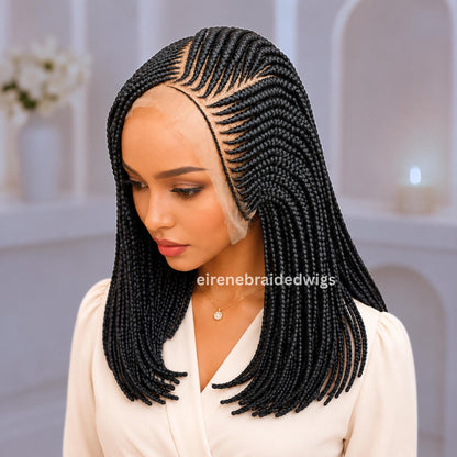 Braided Wigs for Black Women Bob Braided Wig – Black 16-Inch Lace Frontal Box Braids – product image 6