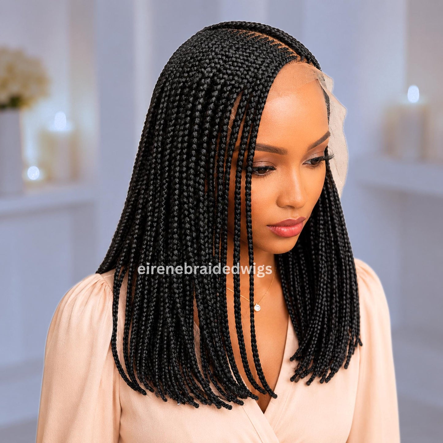 Braided Wigs for Black Women Bob Braided Wig – Black 16-Inch Lace Frontal Box Braids – product image 2