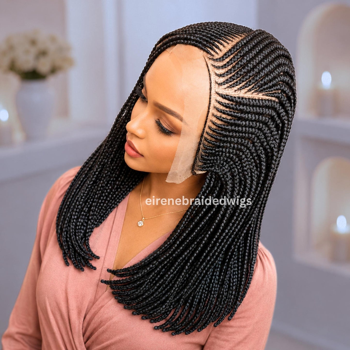 Braided Wigs for Black Women Bob Braided Wig – Black 16-Inch Lace Frontal Box Braids – product image 9