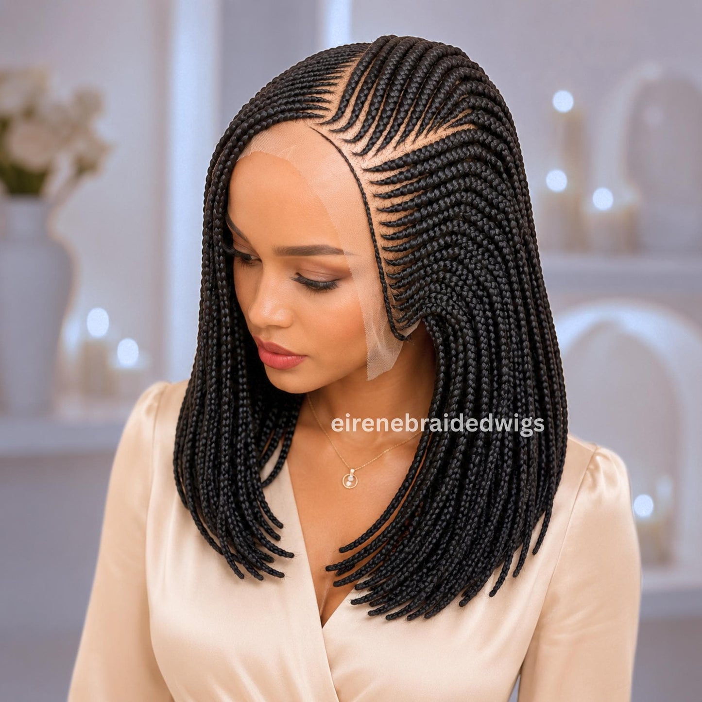 Braided Wigs for Black Women Bob Braided Wig – Black 16-Inch Lace Frontal Box Braids – product image 7