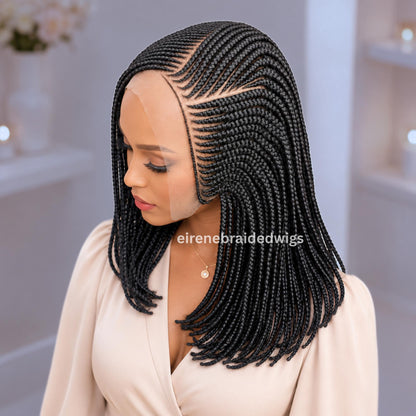 Braided Wigs for Black Women Bob Braided Wig – Black 16-Inch Lace Frontal Box Braids – product image 3