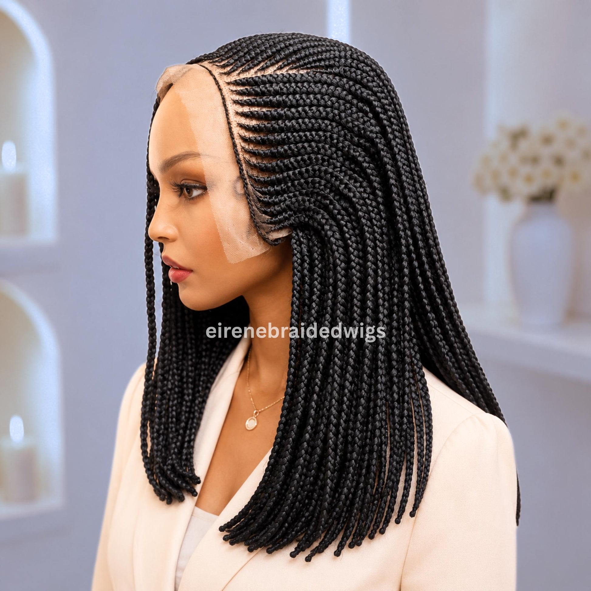 Braided Wigs for Black Women Bob Braided Wig – Black 16-Inch Lace Frontal Box Braids – product image 5