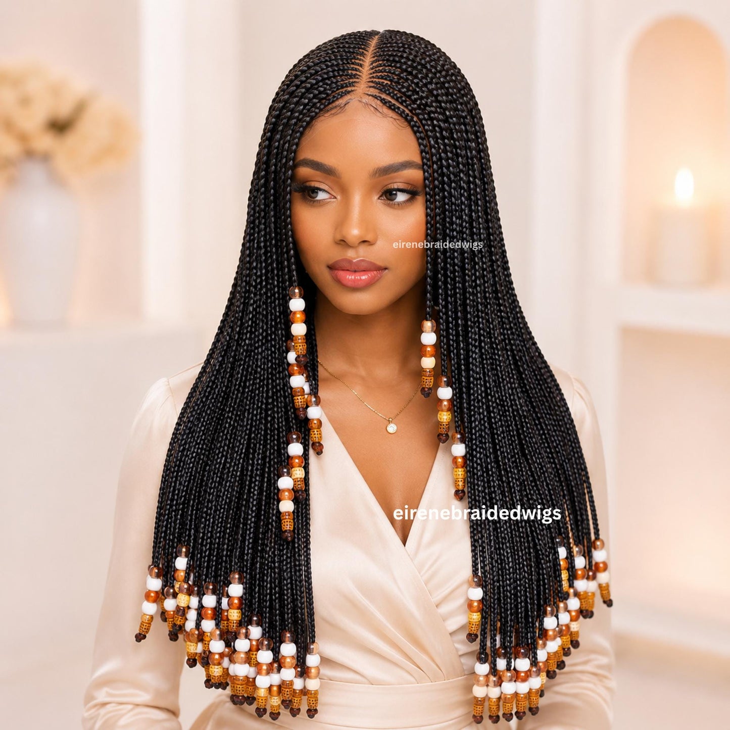 Fulani Cornrow Braids Wig with Beads for Black Women – product image 1