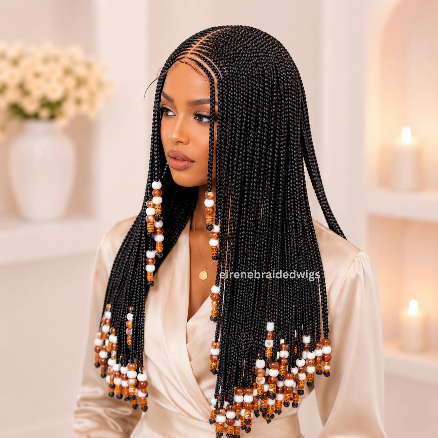 Fulani Cornrow Braids Wig with Beads for Black Women – product image 3