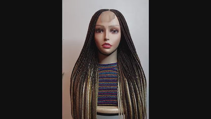 Braided Wigs For Black Women Long Fulani Braided Wig: Brown Ombre, 2x4 Lace Closure