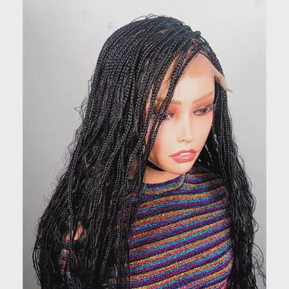 Braided Wigs For Black Women Knotless Braid Wig: Boho Goddess Locs, Curly Black Human Hair Blend