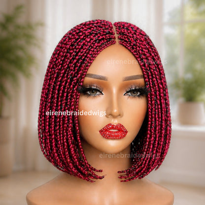  red and black auburn burgundy braided bob wig 