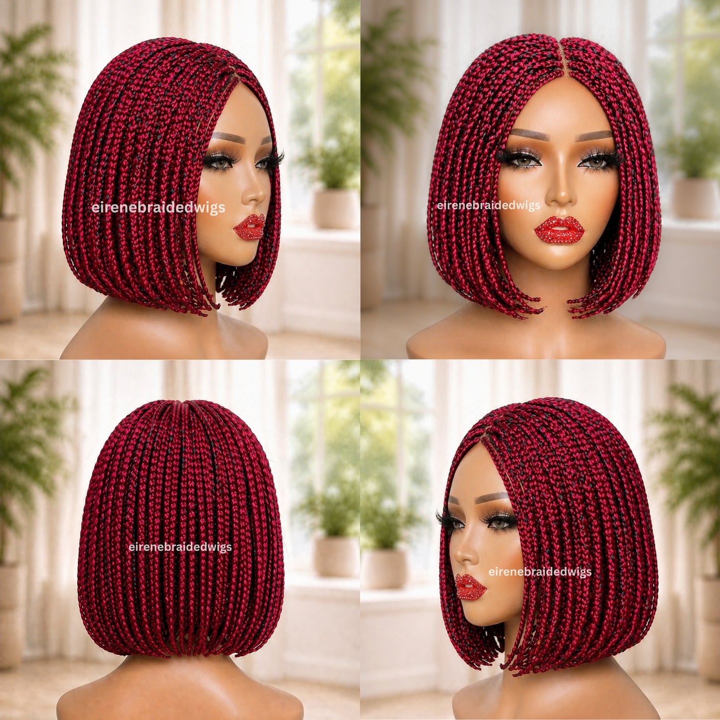  red and black auburn burgundy braided bob wig 5