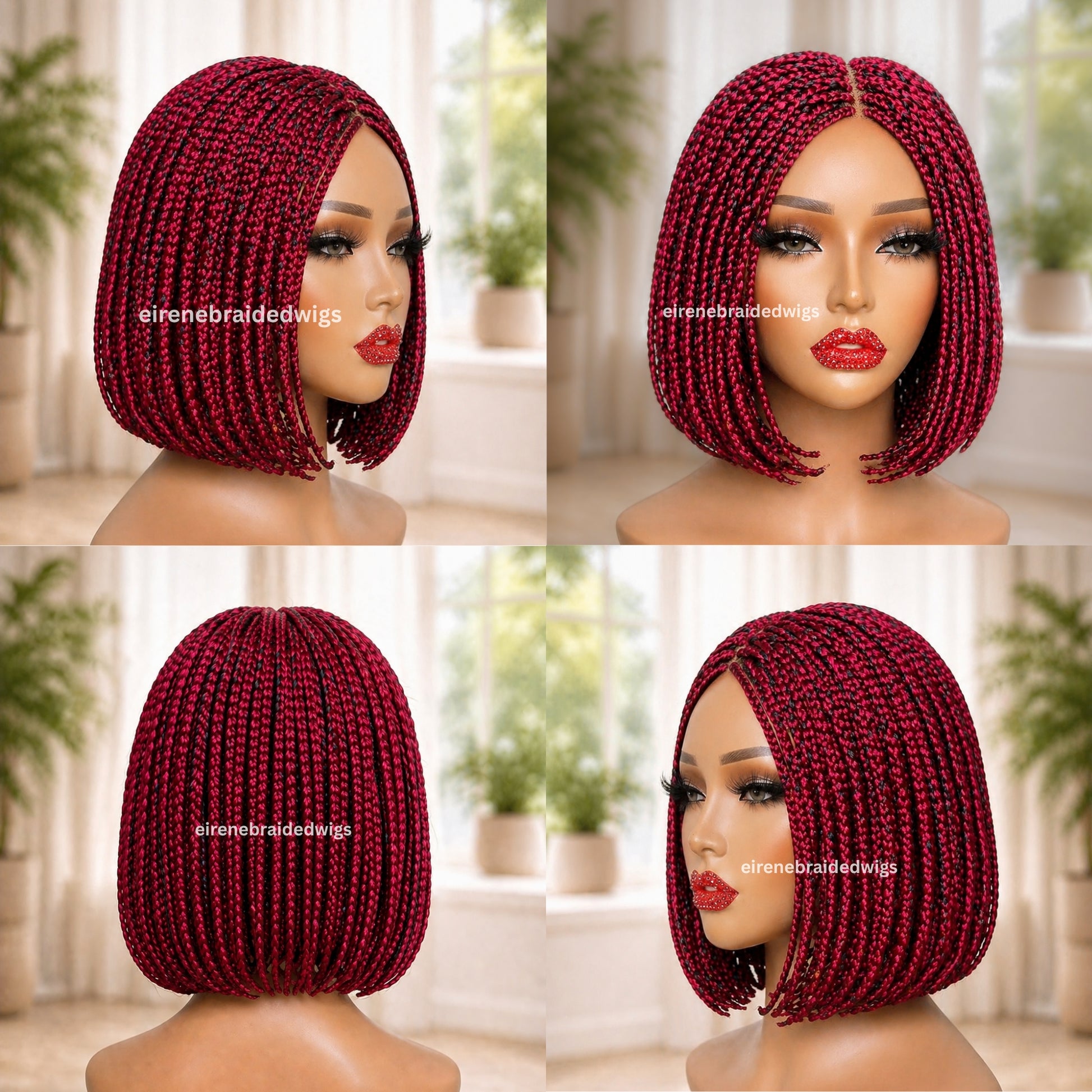  red and black auburn burgundy braided bob wig 5
