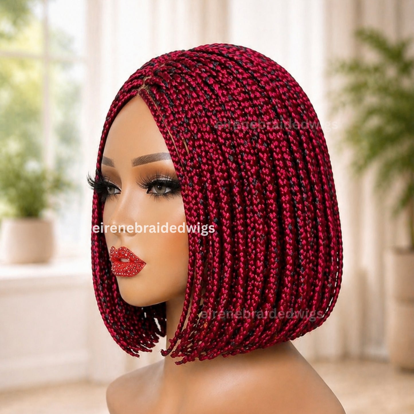  red and black auburn burgundy braided bob wig 3