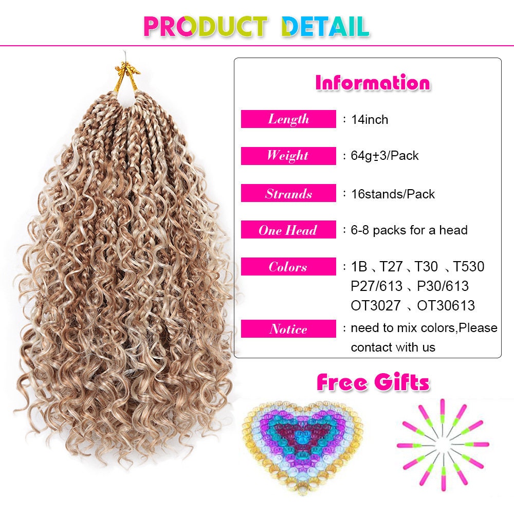 8pk 14inches River box braid crochet hair extension