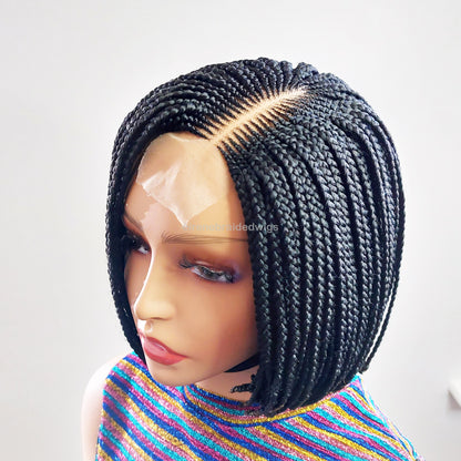 Side Parting Conrow Short Bob Braided Wig