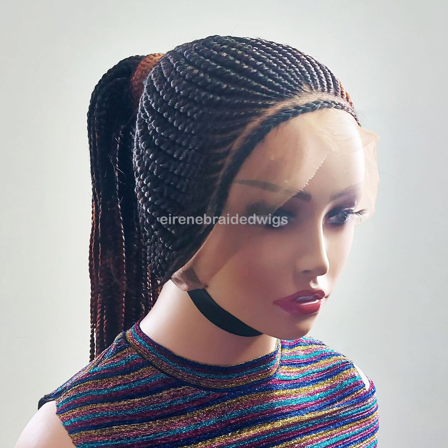 Fulani Conrow Updo Braided Wig, Full Lace High Bun Ponytail Braids Wig